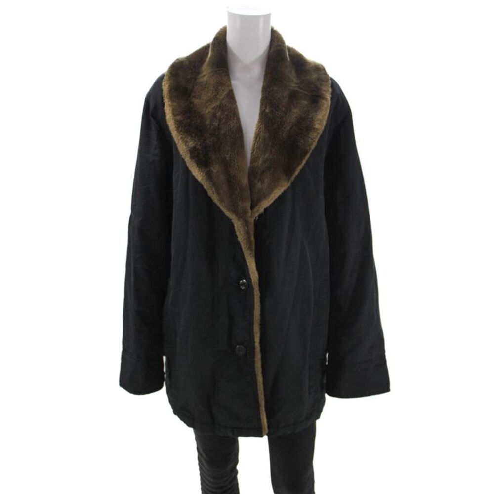 Steilmann Womens Black Polyester Button Overcoat Long Sleeve Size 14